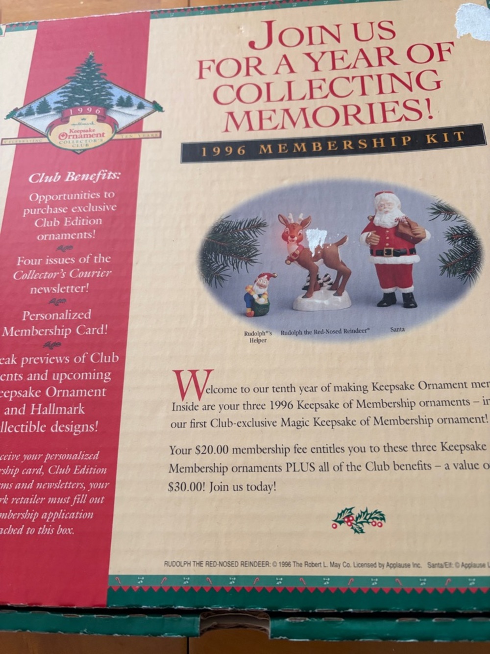Hallmark 1996 Membership Kit Box - Red & Cream with limited Christmas ornaments